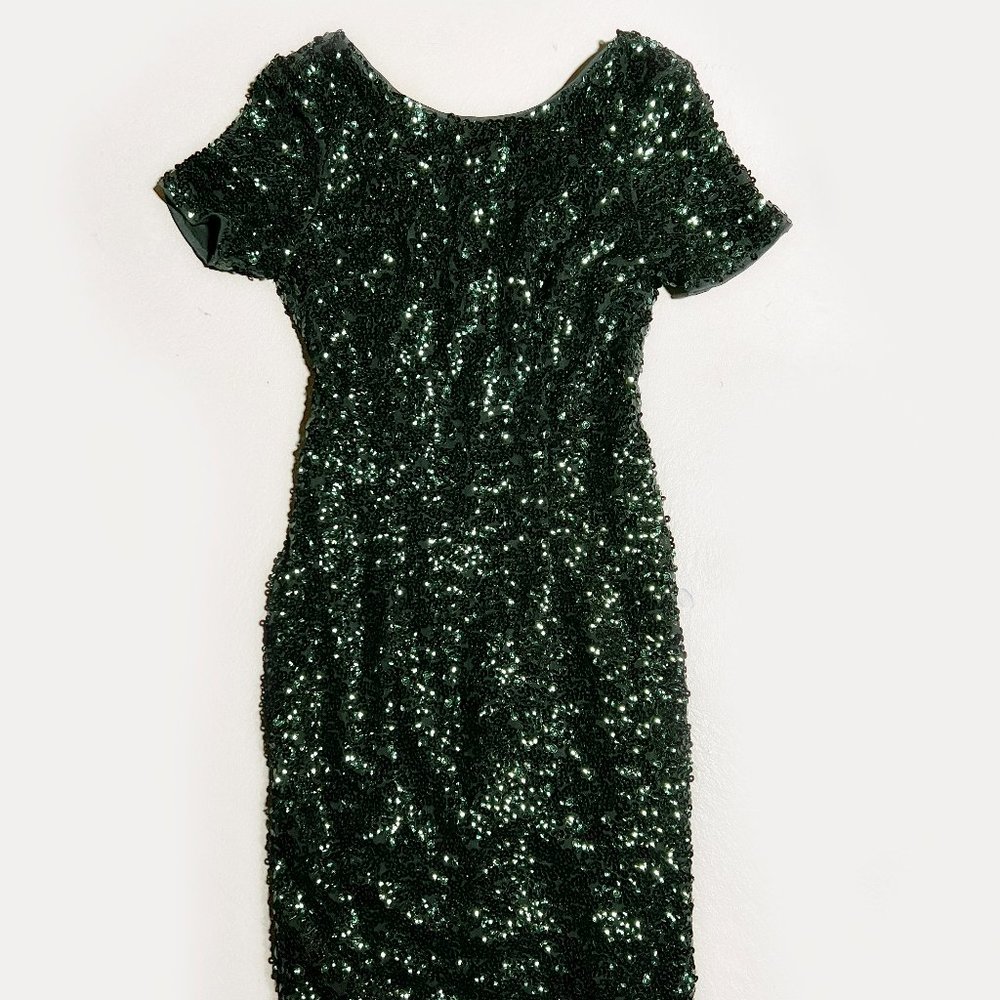 NWT Saved by the Dress Hunter Green Sequin Short Dress Size Small - Picture 6 of 6